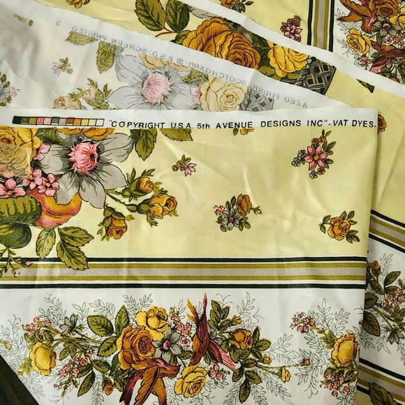 Vintage 5th Avenue Designs Upholstery Fabric 1.5 Yards Floral Birds Screen Print - Picture 6 of 8